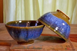blue pottery rice bowls